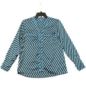 AT&T Brand‎ Button Up Blouse Womens XS Diagonal Stripes Contrast Piping Workwear